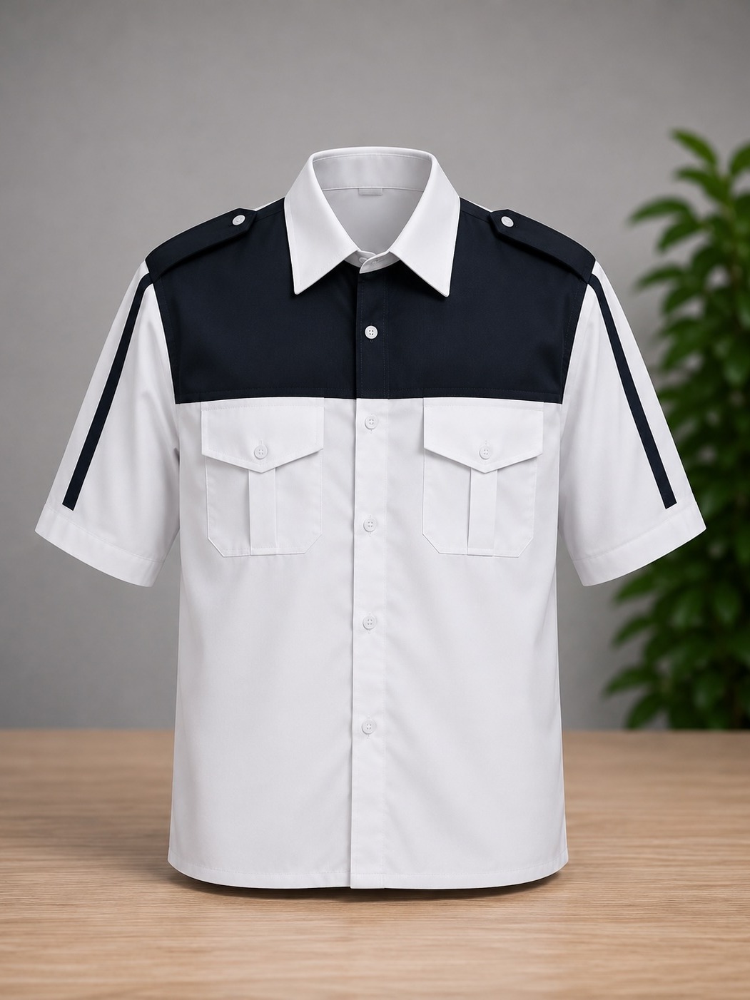Camisola industrial bicolor blanco y azul marino