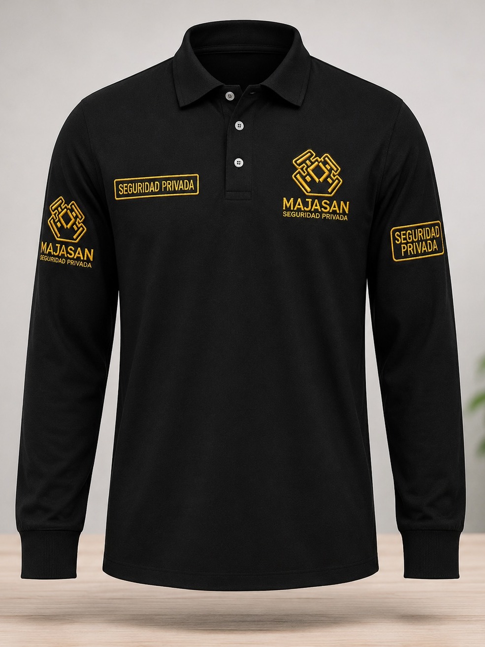 Playera tipo polo bordada manga larga